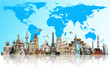 Travel the world monuments concept