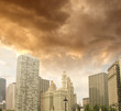 Chicago, Illinois. Beautiful view of Buildings with colourful sk