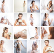 Women in a different bridal lingerie and dresses: collage