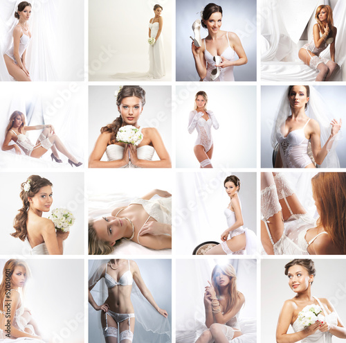 Photo: Women in a different bridal lingerie and dresses: collage Women in a different bridal lingerie and dresses: collage