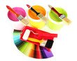 Set for painting: paint pots, brushes, paint-roller and palette