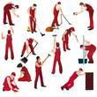 Set of thirteen professional cleaners black  silhouettes