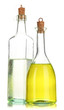 Original glass bottles with salad dressing isolated on white