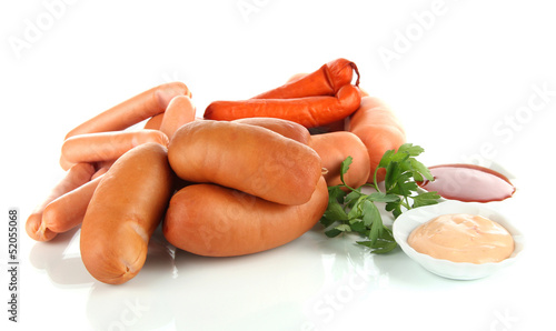 Photo: Various sausages isolated on white Various sausages isolated on white