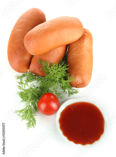 Photo: Sausages isolated on white Sausages isolated on white