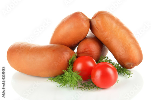 Photo: Sausages isolated on white Sausages isolated on white