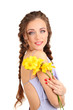 Young woman with beautiful hairstyle and flowers, isolated