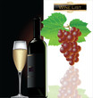 Bottle and glass of white wine and grape