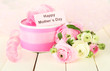 Ranunculus (persian buttercups) and gift for mothers day,