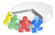 Illustration: Team Effort.Puzzle people x 4 pushing part of Pie Chart.4 Color Team Effort.Puzzle people x 4 pushing part of Pie Chart.4 Color