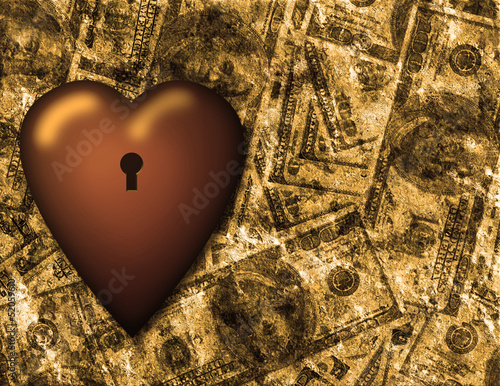 Illustration: Locked heart and US currency background Locked heart and US currency background