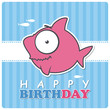 Greeting card with cute cartoon shark.