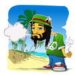 Rasta character on a beach-background. Vector illustration.