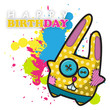 Greeting card with cute cartoon rabbit.