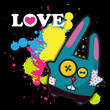Greeting card with cute cartoon rabbit.