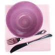 Salad bowl and silverware over kitchen towel