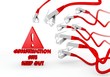 construction site symbol attacked by a cyber network