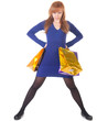Photo: angry woman with shopping bags over white angry woman with shopping bags over white