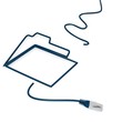 3d graphic of a isolated dislike symbol with cat5 network cable