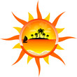 Sun vector background with palms and sea
