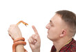 Young man with Red Texas rat snake