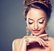 Model with Coral makeup and manicure