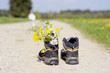 Wanderschuhe auf einem Wanderweg