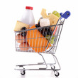 isolated shopping cart with dairy products
