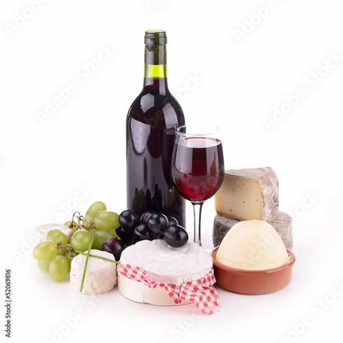 Photo: isolated composition with wine and cheese isolated composition with wine and cheese