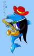 The dolphin plays a saxophone