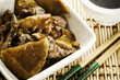 Chinese food, beef with bamboo and mushrooms