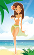 pretty brunette suntanned girl on beach