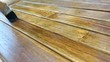Brush with care oil used on garden table - spring