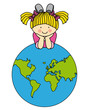 child room sticker. Girl with a globe