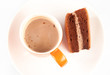 Espresso cup with cake on white background