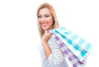 Photo: Shopper woman holding on sale many colorful shopping bags Shopper woman holding on sale many colorful shopping bags