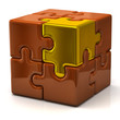 Orange puzzle cube with one golden piece