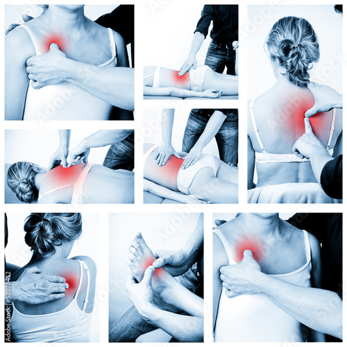 Photo: Massage therapist giving a massage. female receiving professiona Massage therapist giving a massage. female receiving professiona