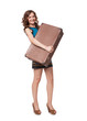 Portrait of happy young woman with suitcase
