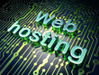 SEO web design concept: Web Hosting on circuit board background