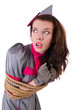 Female stewardess tied with rope