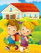 Going to school - illustration for the children