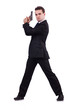 Businessman with gun isolated on white