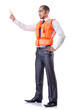 Man in life jacket isolated on white