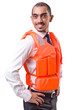Man in life jacket isolated on white