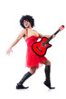 Man in woman clothing with guitar