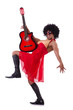 Man in woman clothing with guitar