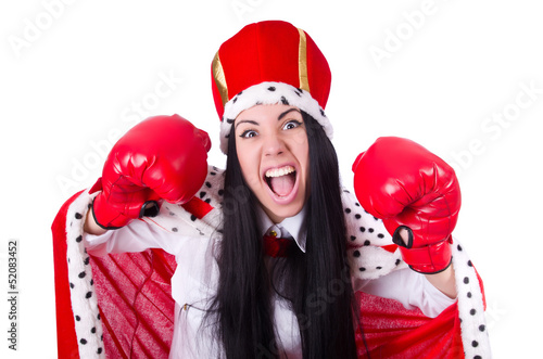 Photo: Businesswoman queen with boxing gloves Businesswoman queen with boxing gloves