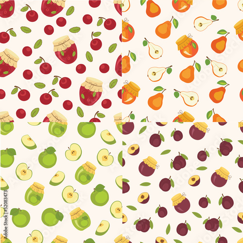 Vector: Set of fruit seamless patterns Set of fruit seamless patterns
