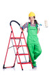 Woman repair worker with ladder
